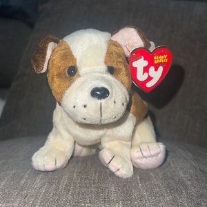 TY Beanie Babies Huggins English Billdog plush stuffed Animal NWT heart collar
